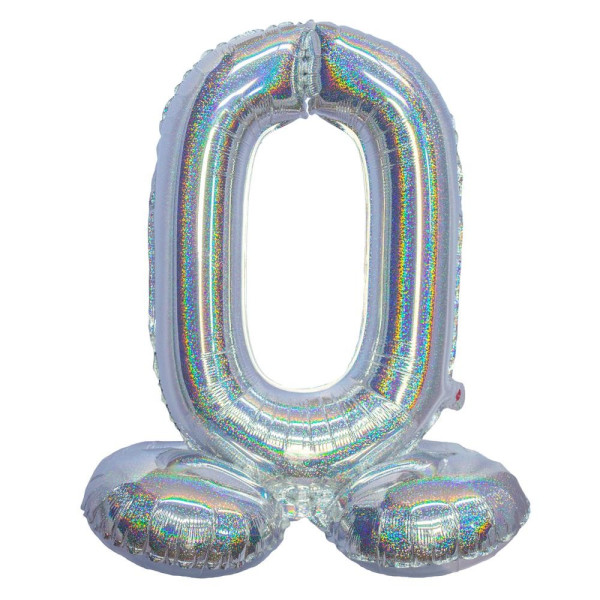 Globo Airloonz de Número 0 de 80 Centímetros de color Plata Holográfico