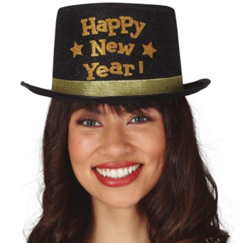 Chistera de Happy New Year de color Negro para Adulto