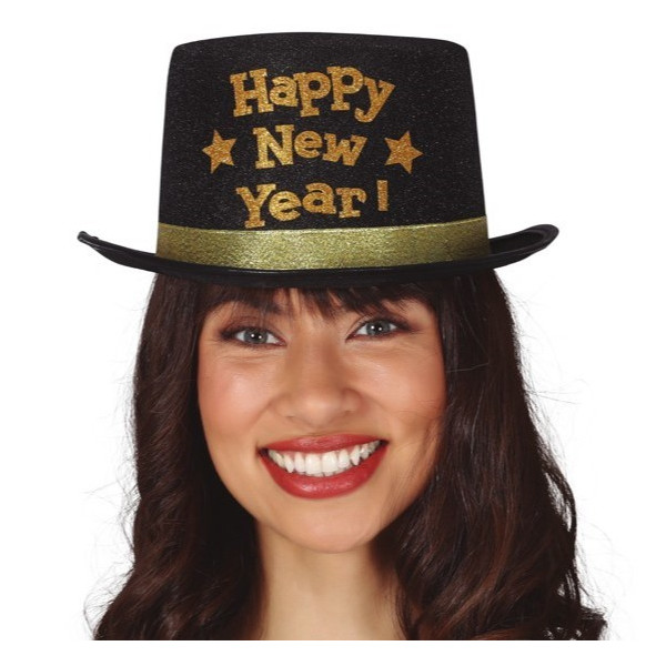 Chistera de Happy New Year de color Negro para Adulto