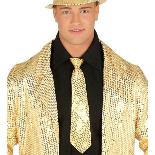 Corbata de color Oro de 35 Centímetros con Lentejuelas