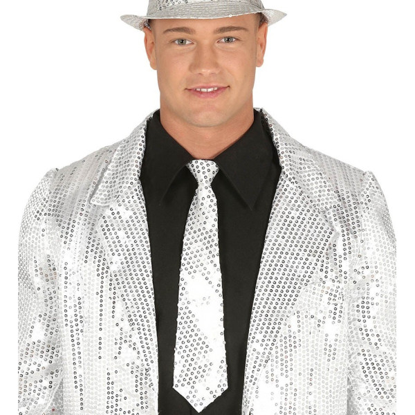Corbata de color Plata de 35 Centímetros con Lentejuelas