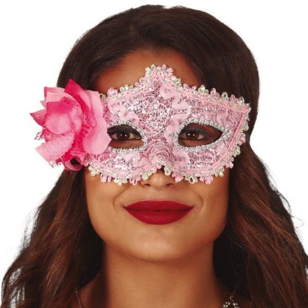 Antifaz de color Rosa con Flor para Adulto