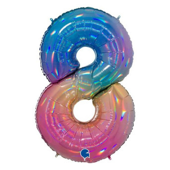 Globo Foil de Número 8 de 102 Centímetros Rainbow