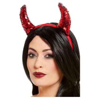 Diadema de Cuernos de Diablo Reversible con Lentejuelas para Adulto