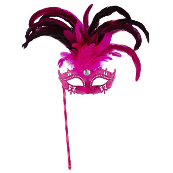 Antifaz de Marquesa de color Rosa con Palo para Adulto
