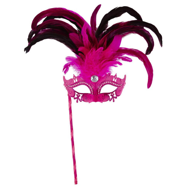 Antifaz de Marquesa de color Rosa con Palo para Adulto