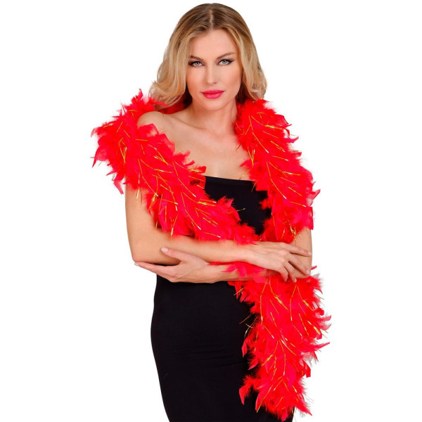 Boa de Plumas de color Rojo de 1,80 Metros y 50 Gramos con Tinsel de color Oro
