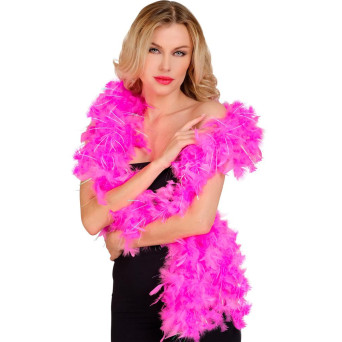 Boa de Plumas de color Rosa de 1,80 Metros y 50 Gramos con Tinsel de color Iridiscente
