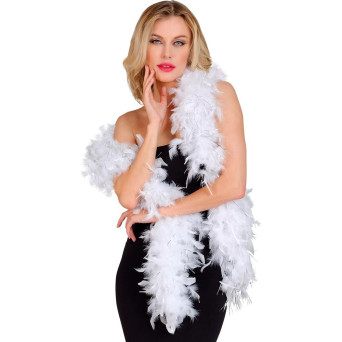 Boa de Plumas de color Blanco de 1,80 Metros y 80 Gramos con Tinsel de color Plata