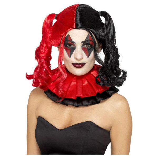 Peluca de Arlequín Perverso de color Rojo y Negro para Adulto