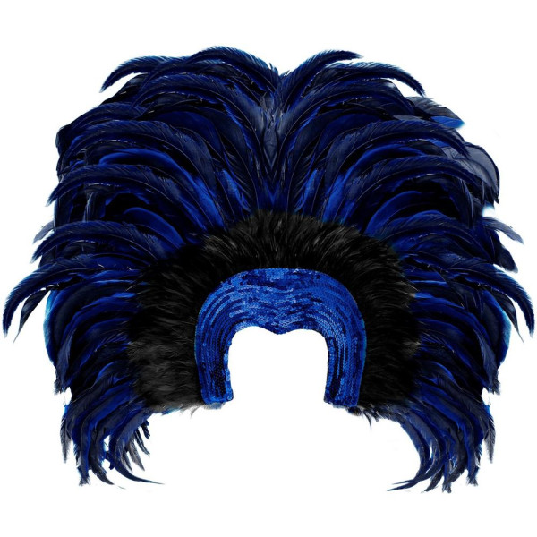 Tocado de Brasil con Plumas de color Azul para Adulto