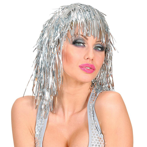 Peluca de Tinsel de color Plata para Adulto