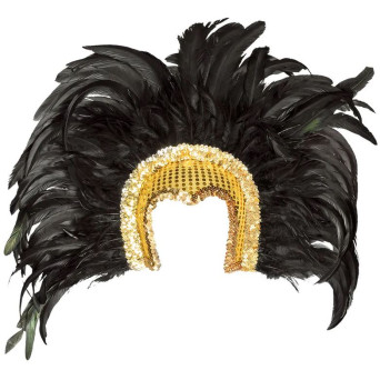 Tocado de Bailarina de color Oro con Lentejuelas y Plumas para Adulto