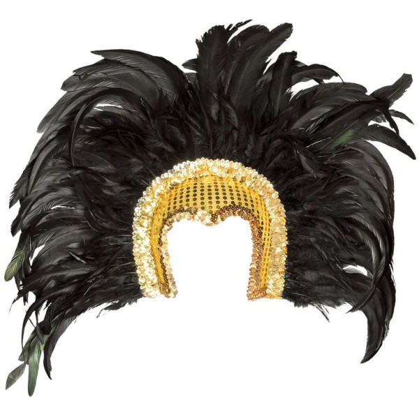 Tocado de Bailarina de color Oro con Lentejuelas y Plumas para Adulto