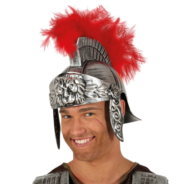 Casco de Romano de color Plata con Pluma para Adulto