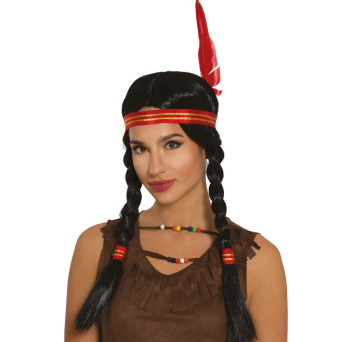Peluca Negra de India Americana con Cinta para Adulto