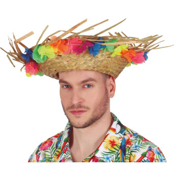 Sombrero de Paja con Flores para Adulto