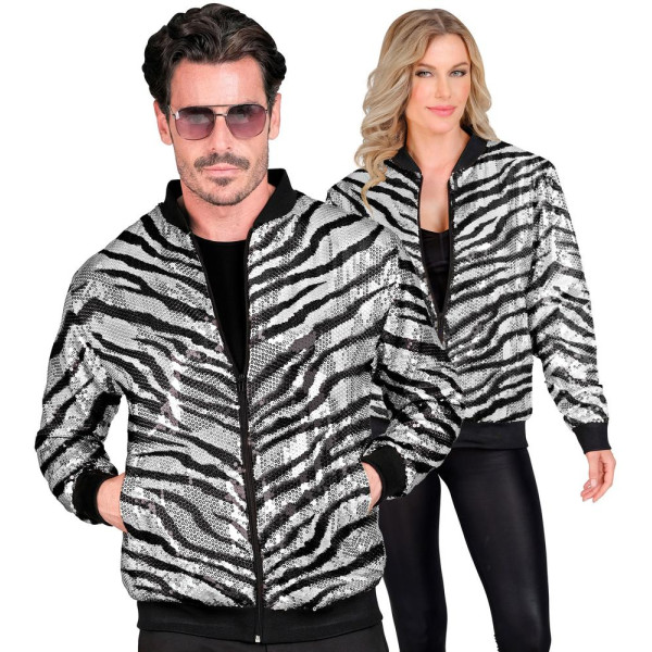 Chaqueta de Cebra de color Plata con Lentejuelas para Adulto
