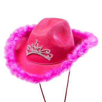 Sombrero de Vaquera de color Rosa con Tiara para Adulto