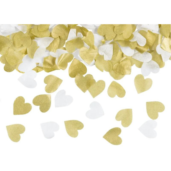 Cañón de 35 Centímetros con Confeti de Corazones de color Oro y Blanco