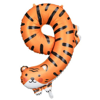 Globo Foil de Número 9 con forma de Tigre de 49 x 76 Centímetros