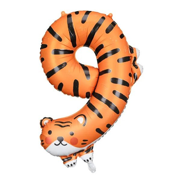 Globo Foil de Número 9 con forma de Tigre de 49 x 76 Centímetros