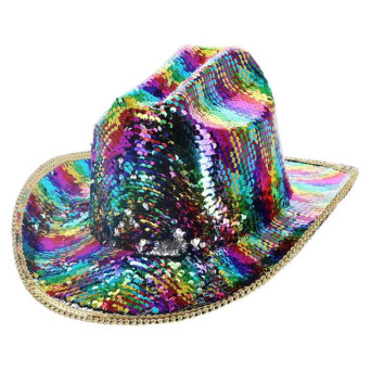 Sombrero de Vaquera Fever Deluxe con Lentejuelas Multicolor para Adulto