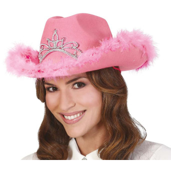 Sombrero de Vaquero de color Rosa con Boa para Adulto