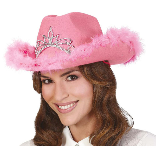 Sombrero de Vaquero de color Rosa con Boa para Adulto
