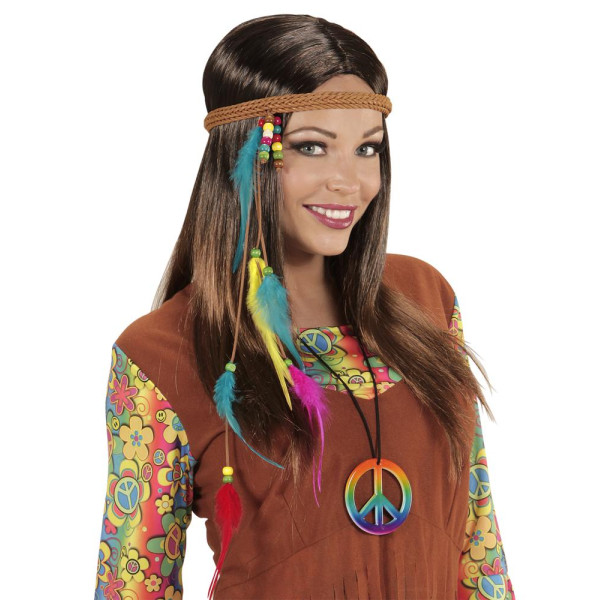 Cinta de Hippie con Perlitas y Plumas para Adulto