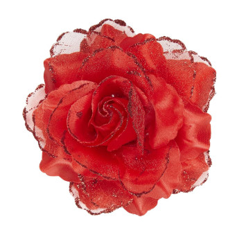 Pinza de Pelo en forma de Rosa de color Rojo con Purpurina