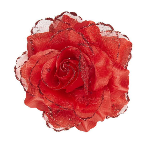 Pinza de Pelo en forma de Rosa de color Rojo con Purpurina
