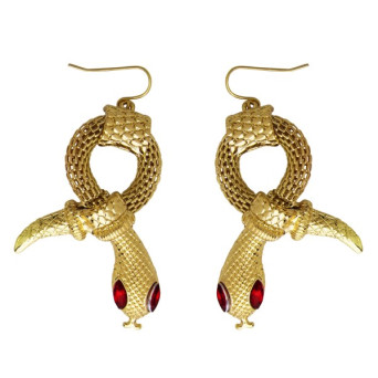 Pendientes de Serpiente de color Oro con Ojos de Gemas Rojas para Adulto