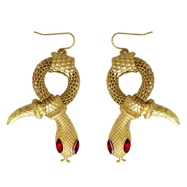 Pendientes de Serpiente de color Oro con Ojos de Gemas Rojas para Adulto