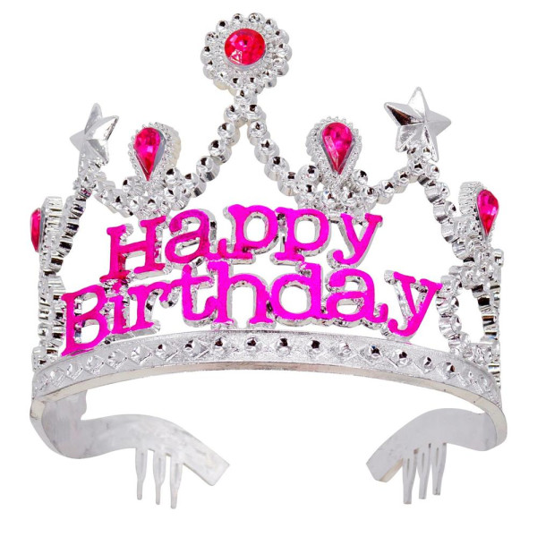 Tiara de Happy Birthday de color Plata con Gemas Infantil
