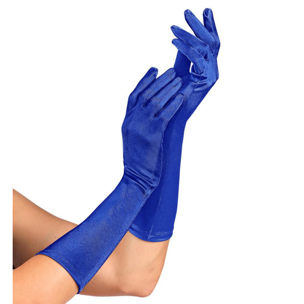 Guantes de Elastano Satén de color Azul de 40 Centímetros para Adulto