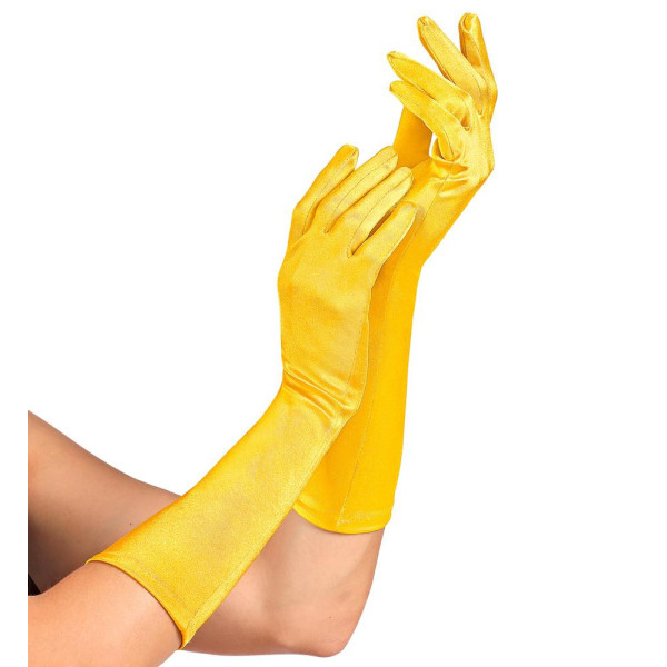 Guantes de Elastano Satén de color Amarillo de 40 Centímetros para Adulto