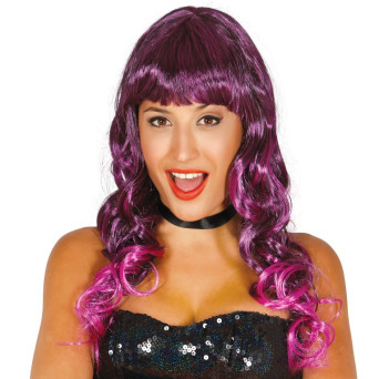 Peluca Lila con Rizos y Mechas para Adulto