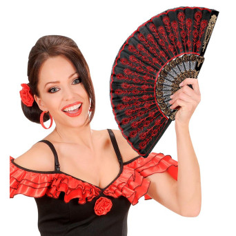 Abanico de Encaje de color Rojo