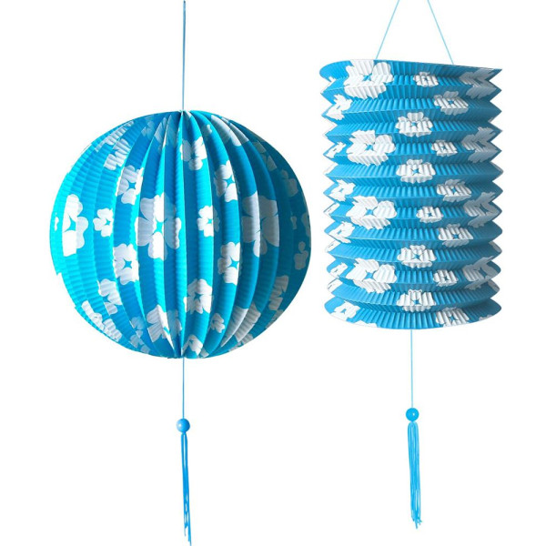 Farolillo de Papel 2 Unidades de color Azul con Flores Blancas