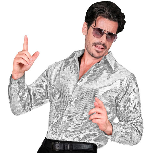 Camisa de color Plata con Lentejuelas para Adulto