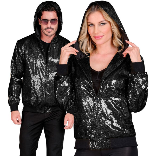 Chaqueta de color Negro con Lentejuelas y Capucha para Adulto