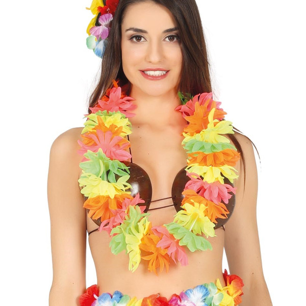 Collar Hawaiano Multicolor Neón para Adulto