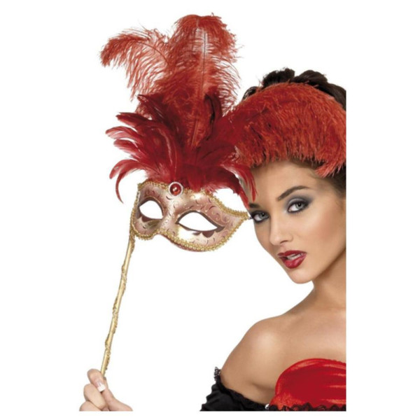 Antifaz de Fantasía Barroca Fever de color Rojo con Plumas para Adulto