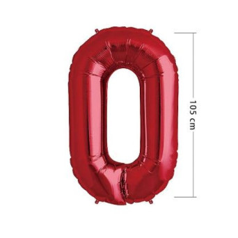 Globo Foil de Número 0 de 105 Centímetros de color Rojo