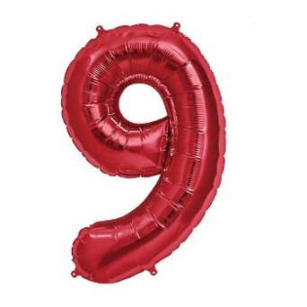 Globo Foil de Número 9 de 105 Centímetros de color Rojo