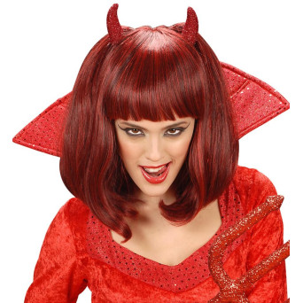 Peluca Roja de Diabólica con Cuernos para Adulto