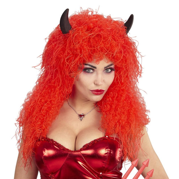 Peluca Roja de Diablesa con Cuernos para Adulto