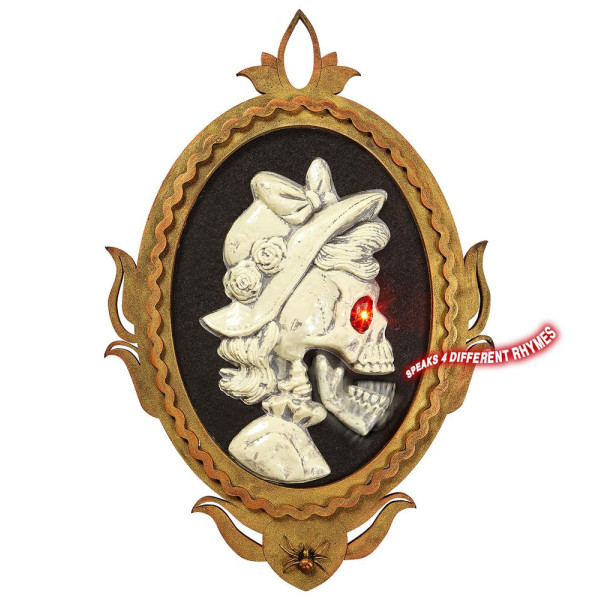 Cuadro de Calavera Mujer Gentil Animada con Luz y Sonido de 32 x 48 Centímetros