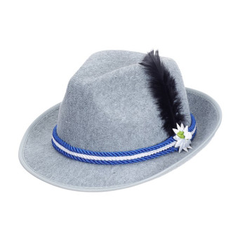 Sombrero Fedora de Bávaro de color Gris con Pluma para Adulto